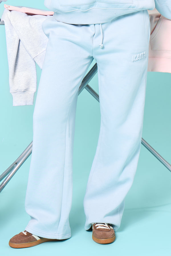 Kaiia Embossed Bubble Logo Wide Leg Joggers Baby Blue