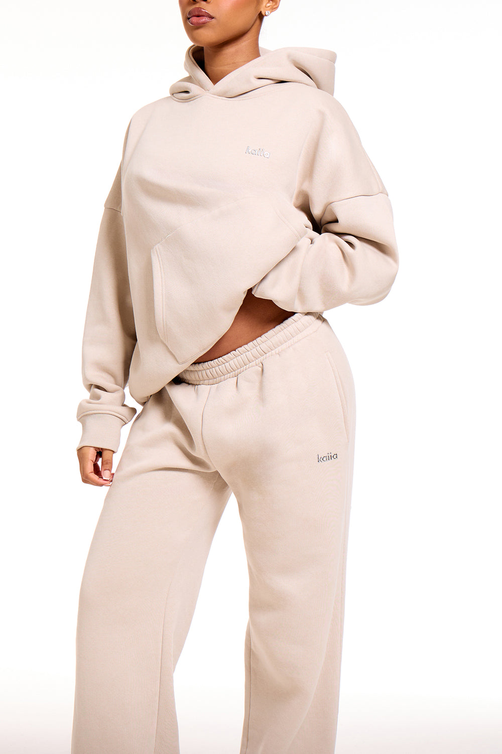 Kaiia Chrome Logo Wide Leg Joggers Ash Taupe