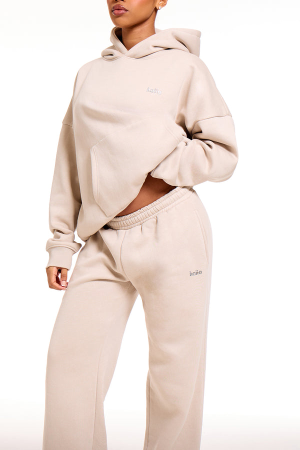 Kaiia Chrome Logo Wide Leg Joggers Ash Taupe