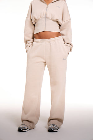 Kaiia Chrome Logo Wide Leg Joggers Ash Taupe