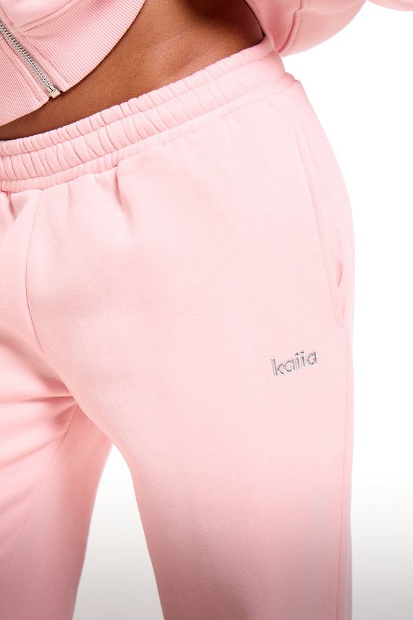 Kaiia Chrome Logo Wide Leg Joggers Sugar Pink