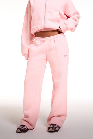 Kaiia Chrome Logo Wide Leg Joggers Sugar Pink
