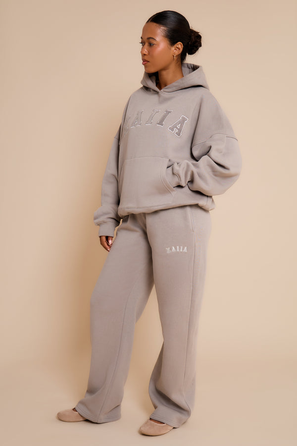 Kaiia Slogan Wide Leg Joggers Smoke Grey