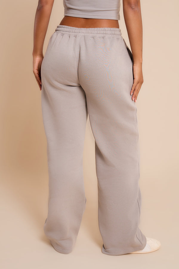 Kaiia Slogan Wide Leg Joggers Smoke Grey