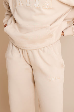 Kaiia Slogan Wide Leg Joggers Chalk