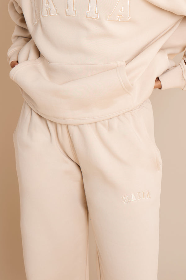 Kaiia Slogan Wide Leg Joggers Chalk