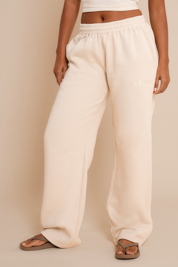 Kaiia Slogan Wide Leg Joggers Chalk