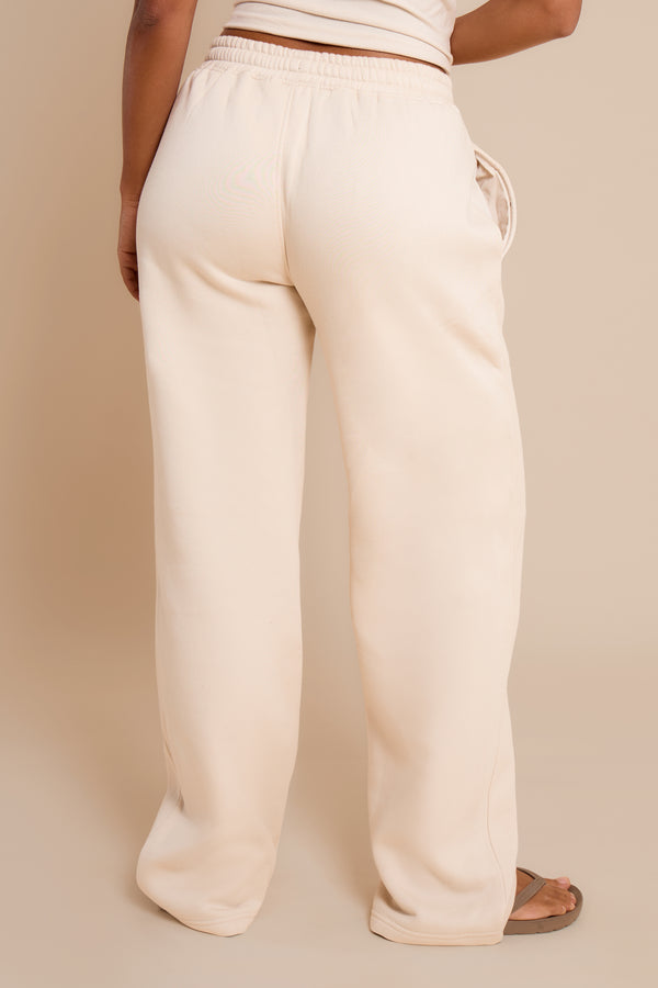 Kaiia Slogan Wide Leg Joggers Chalk