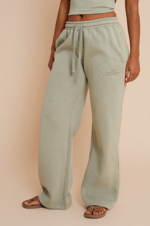 Kaiia Jeans Embossed Wide Leg Joggers Eucalyptus