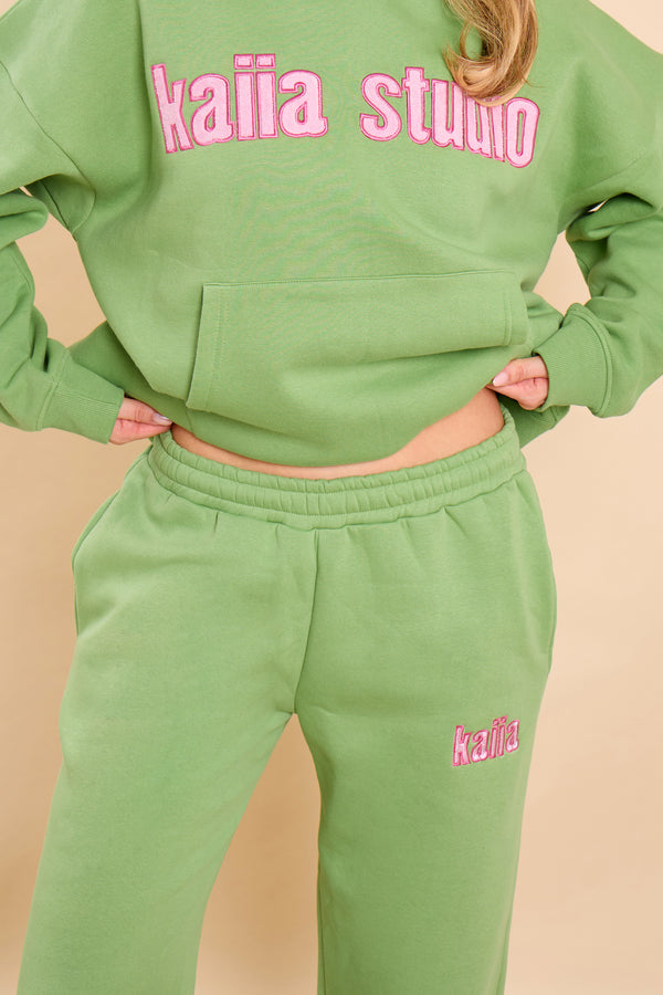Kaiia Bubble Studio Wide Leg Joggers Matcha Latte