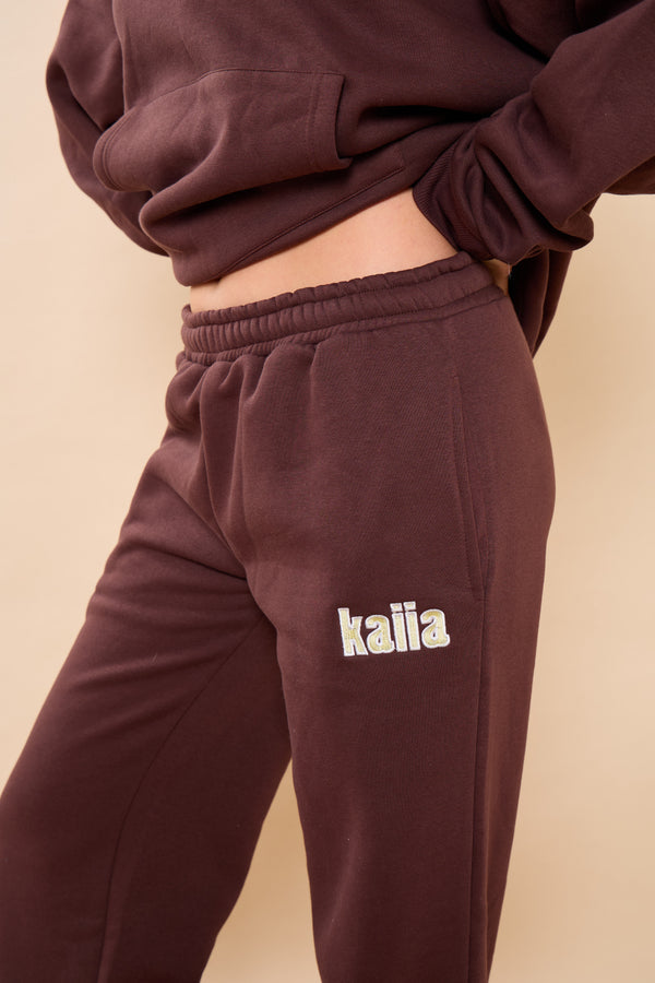 Kaiia Bubble Studio Wide Leg Joggers Espresso