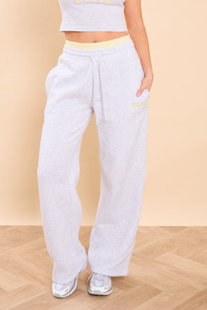 Kaiia Ribbed Waistband High Waisted Joggers Light Grey Marl & Vanilla Lemon