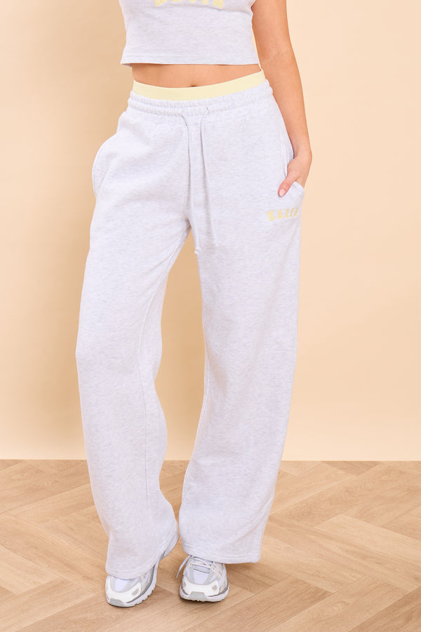 Kaiia Ribbed Waistband High Waisted Joggers Light Grey Marl & Vanilla Lemon