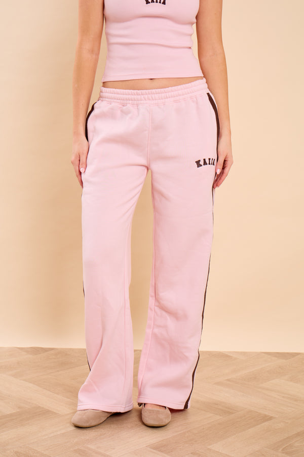 Kaiia Side Stripe Wide Leg Joggers Pink Sugar & Espresso