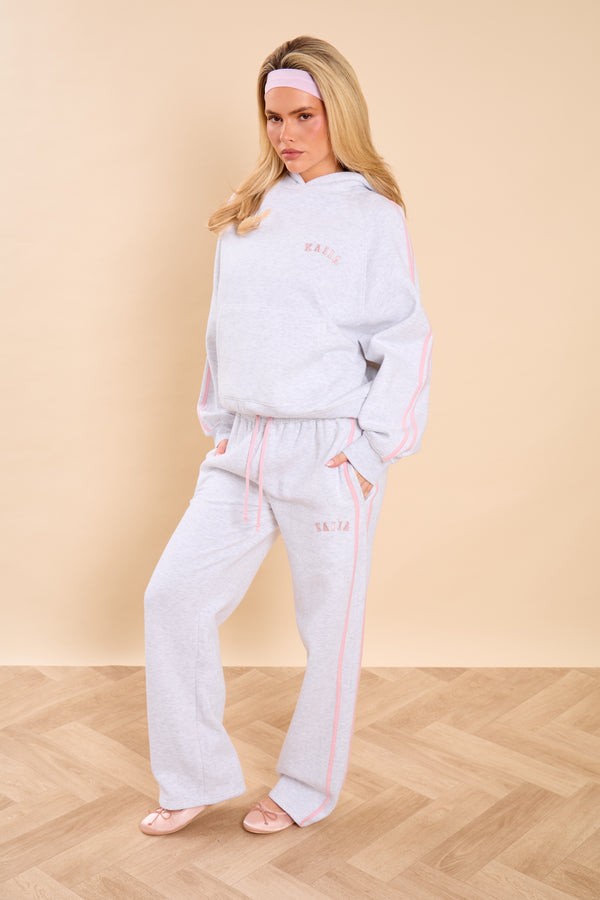 Kaiia Sport Side Stripe Wide Leg Joggers Light Grey Marl & Pink Sugar