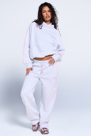 Kaiia Sport Side Stripe Wide Leg Joggers Light Grey Marl & Pink Sugar
