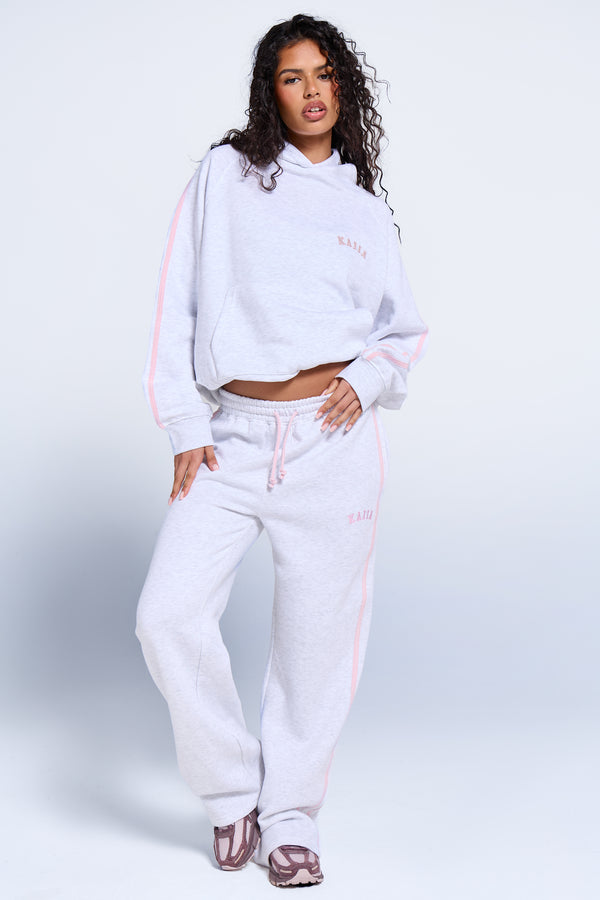 Kaiia Sport Side Stripe Wide Leg Joggers Light Grey Marl & Pink Sugar