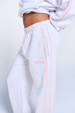 Kaiia Sport Side Stripe Wide Leg Joggers Light Grey Marl & Pink Sugar