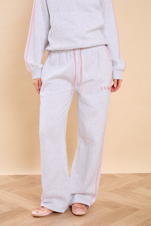 Kaiia Sport Side Stripe Wide Leg Joggers Light Grey Marl & Pink Sugar