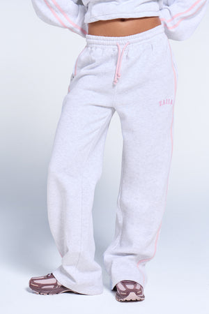 Kaiia Sport Side Stripe Wide Leg Joggers Light Grey Marl & Pink Sugar