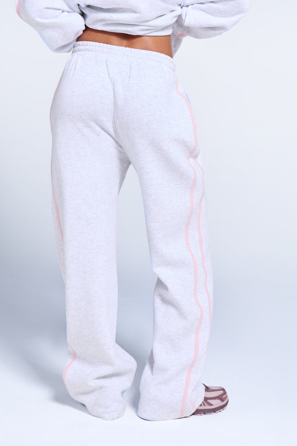 Kaiia Sport Side Stripe Wide Leg Joggers Light Grey Marl & Pink Sugar