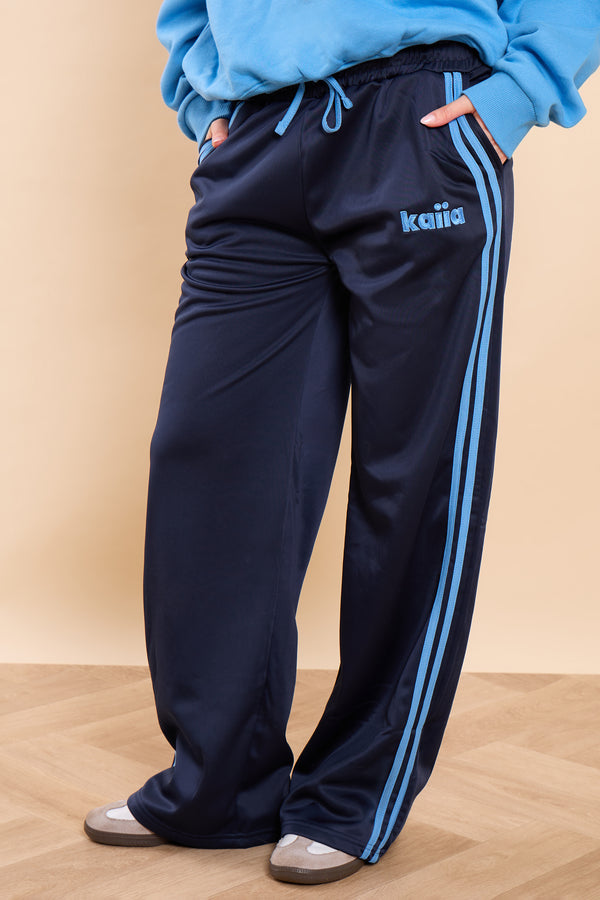 Kaiia Side Stripe Tricot Joggers Deep Navy & Vibrant Blue