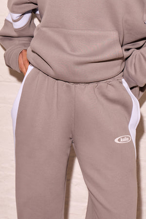 Kaiia Side Stripe Wide Leg Joggers Mist Grey & Cream