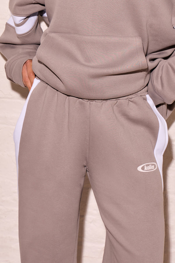 Kaiia Side Stripe Wide Leg Joggers Mist Grey & Cream
