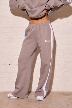 Kaiia Side Stripe Wide Leg Joggers Mist Grey & Cream