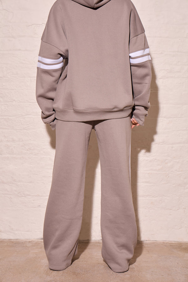 Kaiia Side Stripe Wide Leg Joggers Mist Grey & Cream