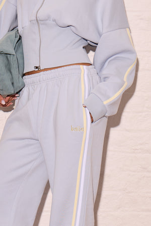 Kaiia Side Stripe Wide Leg Joggers Dusty Blue & Lemon