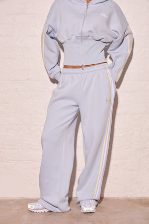 Kaiia Side Stripe Wide Leg Joggers Dusty Blue & Lemon