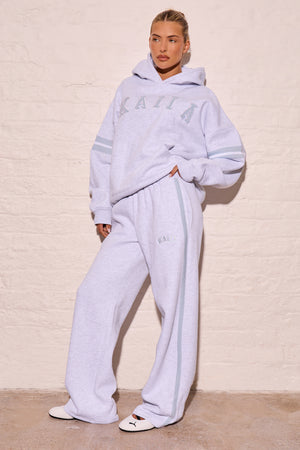 Kaiia Side Stripe Wide Leg Joggers Light Grey Marl & Dusty Blue