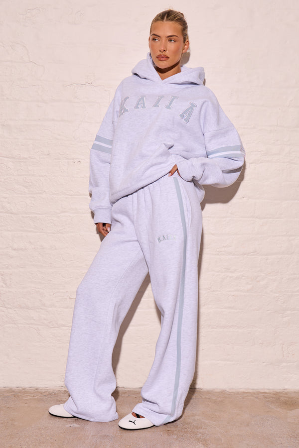 Kaiia Side Stripe Wide Leg Joggers Light Grey Marl & Dusty Blue