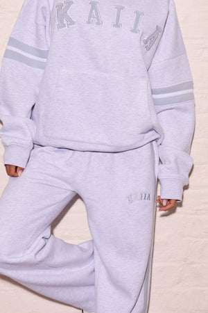 Kaiia Side Stripe Wide Leg Joggers Light Grey Marl & Dusty Blue