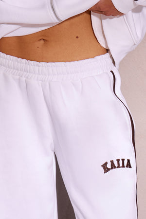Kaiia Side Stripe Wide Leg Joggers Off White & Brown