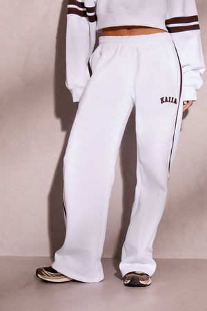 Kaiia Side Stripe Wide Leg Joggers Off White & Brown
