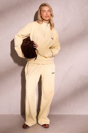 Kaiia Contrast Piping Wide Leg Joggers Lemon & Brown