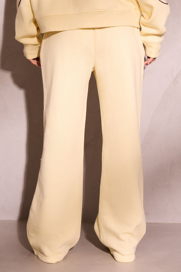 Kaiia Contrast Piping Wide Leg Joggers Lemon & Brown
