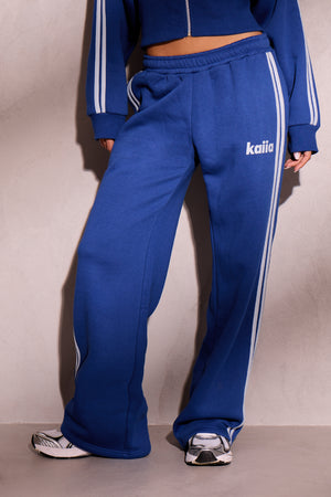 Kaiia Side Stripe Wide Leg Joggers Victory Blue & Dusty Blue
