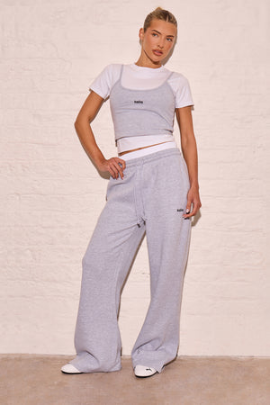 Kaiia Double Waistband High Waisted Joggers Mid Grey Marl