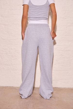 Kaiia Double Waistband High Waisted Joggers Mid Grey Marl