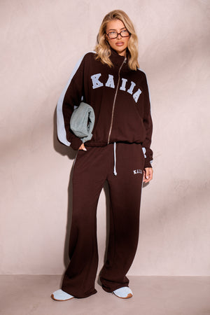 Kaiia Sport Stripe Wide Leg Joggers Chestnut Brown & Dusty Blue