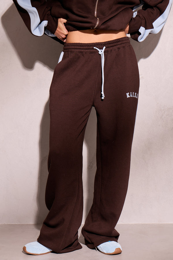 Kaiia Sport Stripe Wide Leg Joggers Chestnut Brown & Dusty Blue