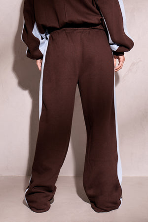 Kaiia Sport Stripe Wide Leg Joggers Chestnut Brown & Dusty Blue