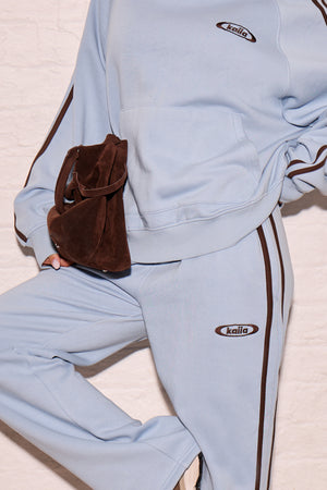 Kaiia Logo Side Stripe Wide Leg Joggers Dusty Blue & Chestnut Brown