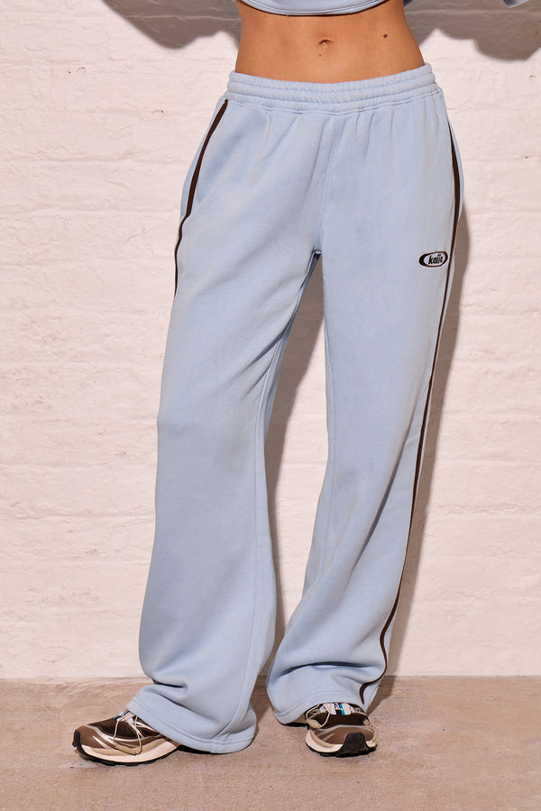 Kaiia Logo Side Stripe Wide Leg Joggers Dusty Blue & Chestnut Brown