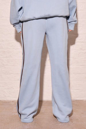 Kaiia Logo Side Stripe Wide Leg Joggers Dusty Blue & Chestnut Brown