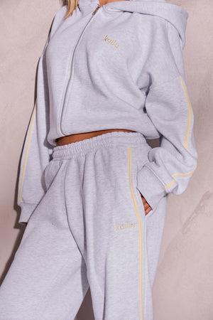 Kaiia Logo Side Stripe Wide Leg Joggers Light Grey Marl & Lemon