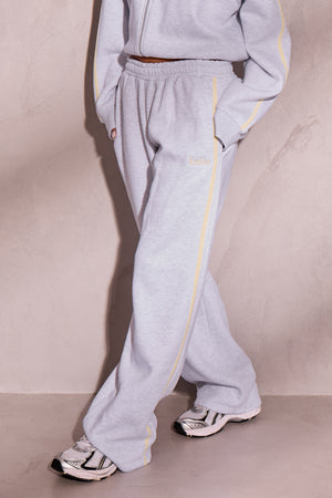 Kaiia Logo Side Stripe Wide Leg Joggers Light Grey Marl & Lemon